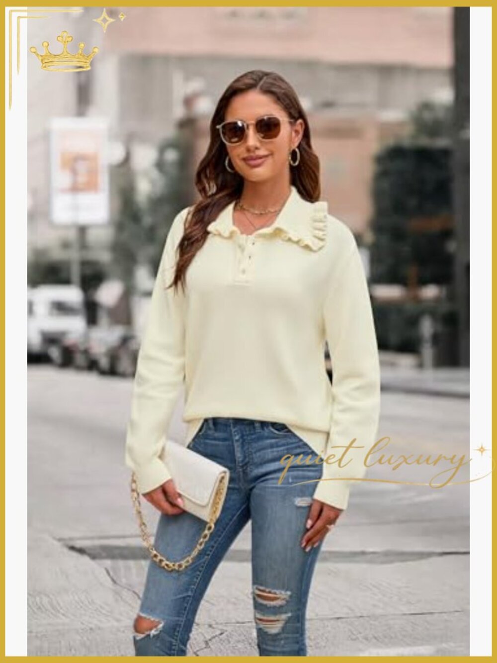 Peter Pan Collar Button Knit Pullover Top - Picture 4 of 7